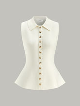 Metal Button Knit Peplum Top