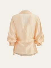 Semi-Sheer Metal Button Wrap Blouse