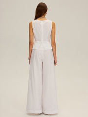 Cotton Peplum Top and Wide-Leg Pants Set