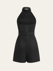 Halter Neck Backless Satin Jumpsuit with Belt