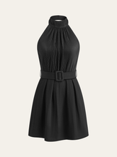Halter Neck Backless Satin Jumpsuit with Belt