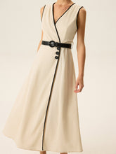 Contrast Trim Belted Midi Dress