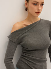 One Shoulder Ribbed Knit Top