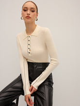 Wool Blend Ribbed Polo Knit Top