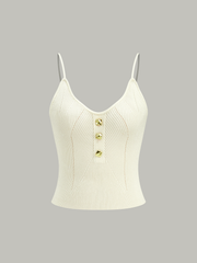 Ribbed Knit Metal Button Cami Top
