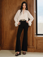 Bell Sleeve Sheer Chiffon Blouse Set with Liner