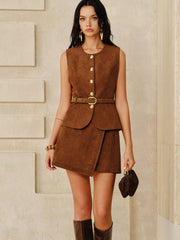 Suede Effect Braided Trim Mini Skirt