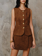 Suede Effect Braided Trim Mini Skirt