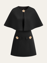 Detachable Cape Metal Floral Detail Dress Set