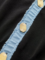 Denim Placket Button Knit Vest