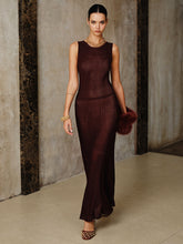 Mesh Panel Ribbed Knit Maxi Dress Set with Liner