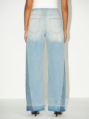 Contrast Panel Wide-Leg Jeans