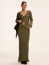 Metal Button Openwork Knit Skirt Set