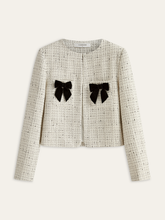 Tweed Contrast Bow Round Neck Jacket