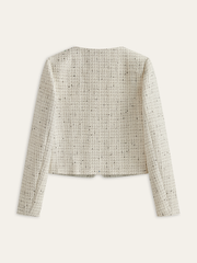 Tweed Contrast Bow Round Neck Jacket