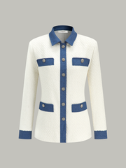 Metal Button Contrast Trim Tweed Jacket