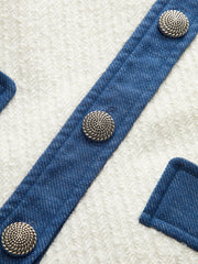 Metal Button Contrast Trim Tweed Jacket