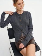 Wool-Blend Ribbed Knit Cardigan