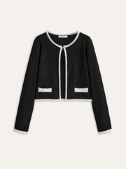 Contrast Trim Wool-Blend Cardigan