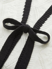 Contrast Trim Tie-Front Knit Cardigan