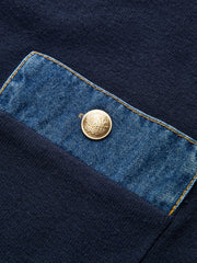 Sailor Collar Denim Trim Knit Outerwear