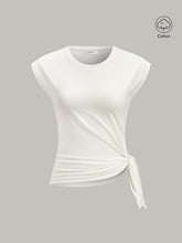 Cotton Blend Cap Sleeve Side-Tie T-Shirt