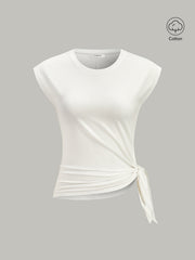 Cotton Blend Cap Sleeve Side-Tie T-Shirt