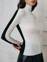 Color-Block Wool Blend Turtleneck Knit Top