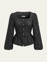 Textured Puff Sleeve Peplum Blouse