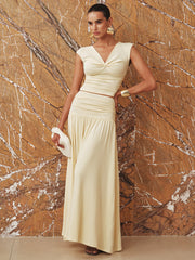 Ruched Crop Top and Maxi Skirt Set
