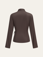 Satin Wrap-Front Long-Sleeve Top