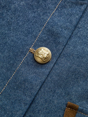 Metal Button Suede Collar Denim Jacket