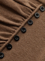 Ruched Side Button Wool Blend Sweater Skirt