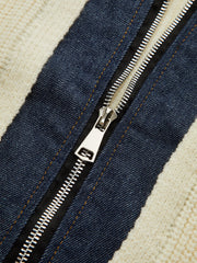 Denim Panel Zip Knitted Cardigan