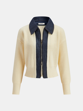 Denim Panel Zip Knitted Cardigan