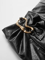 Metal Buckle Faux Leather Asymmetric Mini Skirt