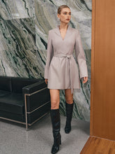 Belted V-Neck Long Sleeve Dress