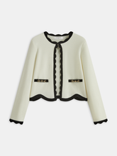 Contrast Scallop Trim Knit Cardigan