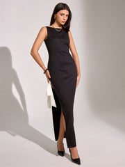 High Slit Bow Sleeveless Maxi Dress