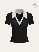 Contrast Lace Collar Cotton Blend T-Shirt