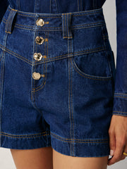 High-Waisted Button-Front Denim Short