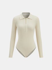 Ribbed Polo Zip Knit Bodysuit