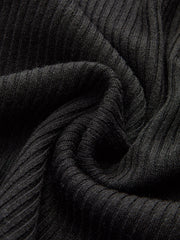Contrast Collar Metal Button Ribbed Knit T-Shirt