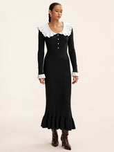 Contrast Ruffled Collar Knit Midi Dress