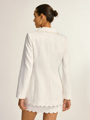 Scalloped Trim Metal Button Blazer
