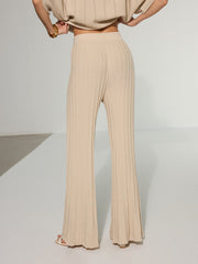 Textured Wool Blend Mid-Waist Flared Pants