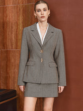 Metal Floral Button Herringbone Blazer