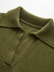 Ribbed Wool Blend Polo Knit Top