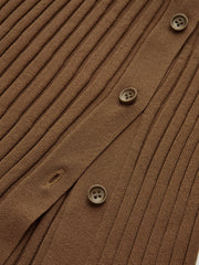 Ribbed Side Slit Button Detail Midi Skirt