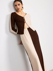Two-Tone Waffle Knit Top and Skirt Set